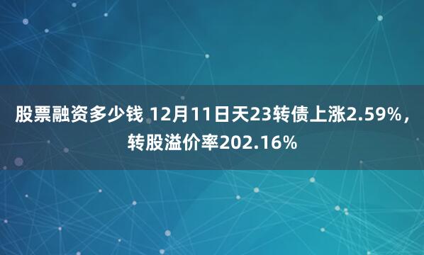 股票融资多少钱 12月11日天23转债上涨2.59%,转股溢价率202.16%