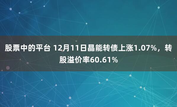 股票中的平台 12月11日晶能转债上涨1.07%,转股溢价率60.61%