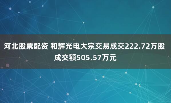 河北股票配资 和辉光电大宗交易成交222.72万股 成交额505.57万元